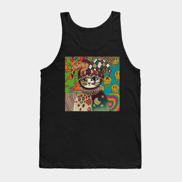 Cat in a joker costume Tank Top by Art by Ergate